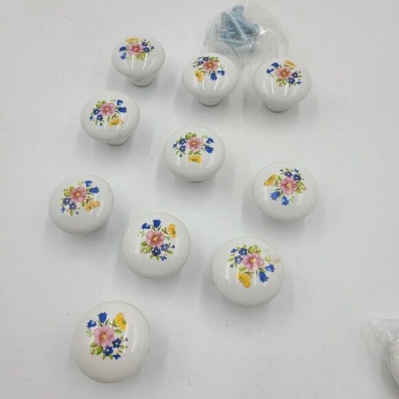 Vintage White Porcelain Drawer Pulls Knobs Handles with Screws Lot 10 - Picture 3 of 7